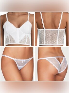NEW NOBO LACE/DOT BUSTIER (XL 15-17) & FOH ALEXIE SATIN/MESH TANGA (LG 10-12)